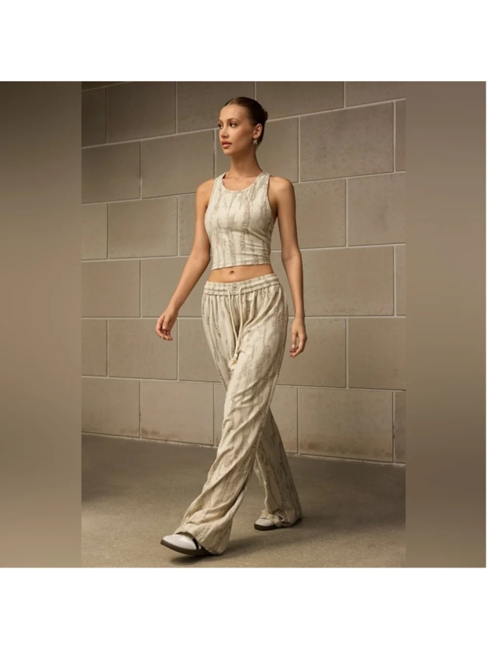 Micas Ripped Sleeveless Tank Top And Drawstring High Waist Trousers Set L MA3-15
